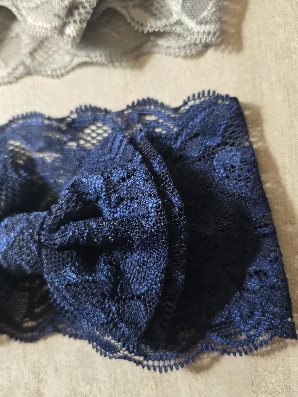 Baby Girl Grey & Navy Blue Lace Stretch Bow Headband Floral Hair Band Accessory
